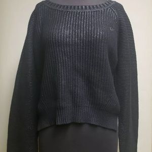 Black Coated Waxed Cropped Knit Sweater Sz Small